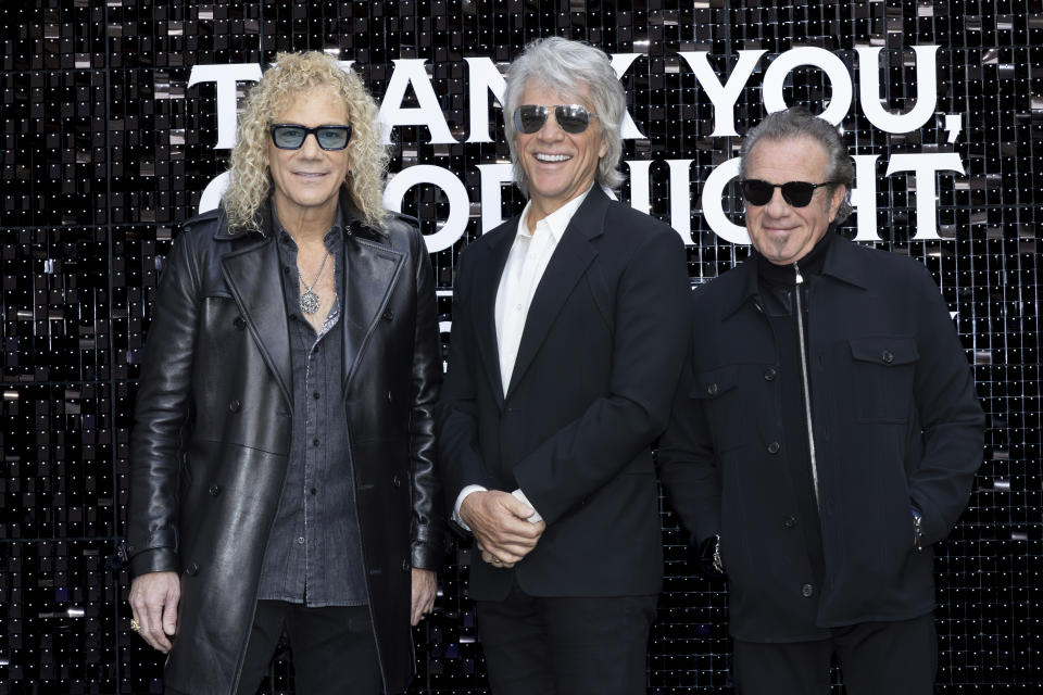 From left: David Bryan, Jon Bon Jovi and Tico Torres at the premiere of the docuseries Thank You, Goodnight: The Bon Jovi Story. 