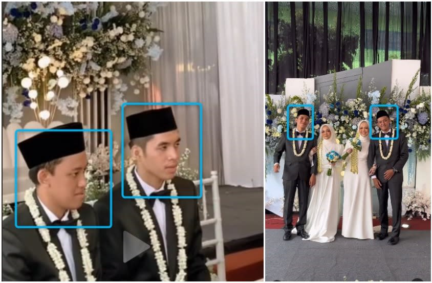 <span>Screenshot comparison of the video with a false claim (left) and clip uploaded by one of the brides (right)</span>