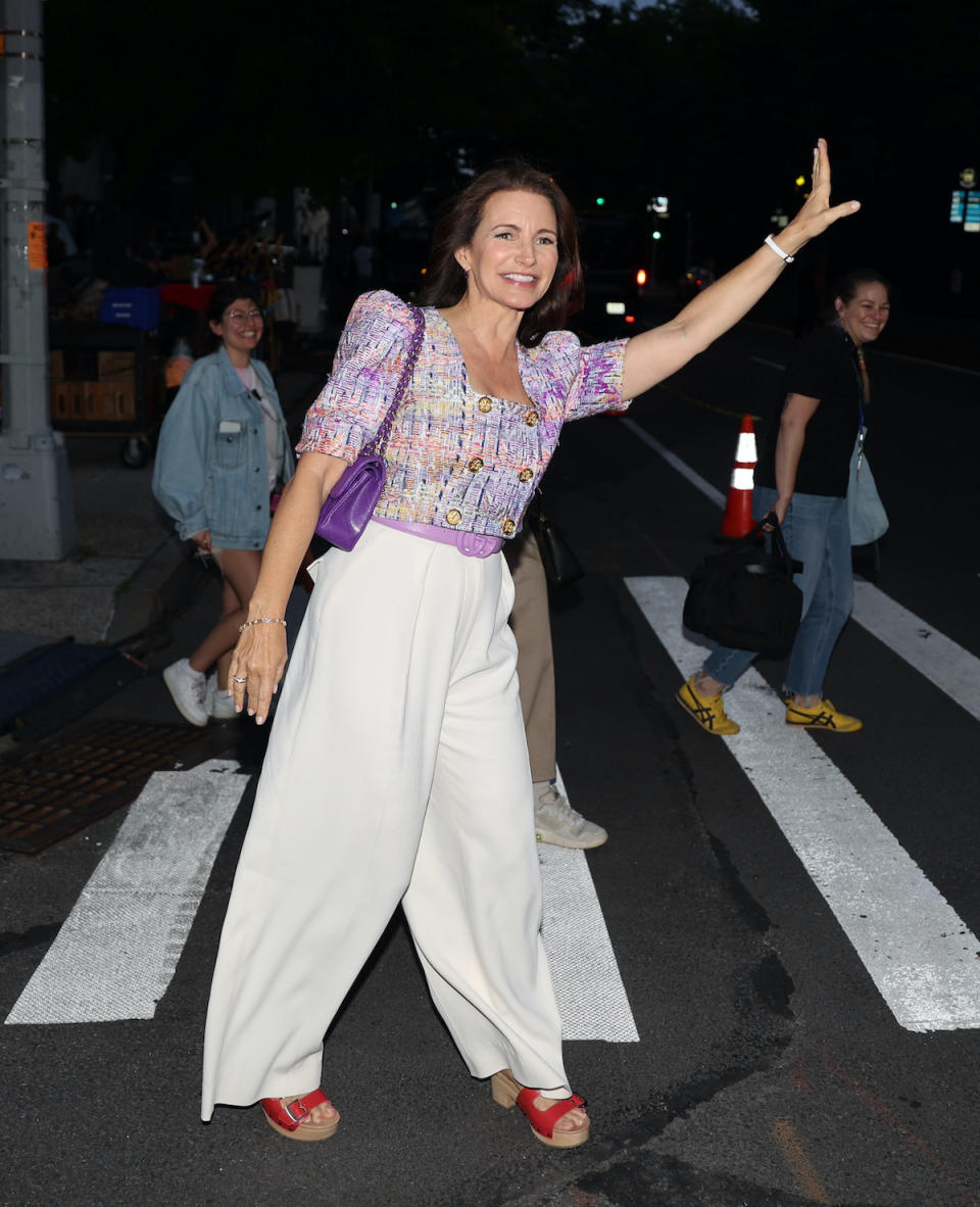 NEW YORK, NY - MAY 28: Kristin Davis is seen on the set of "And Just Like That" on May 28, 2024 in New York City.  (Photo by Jose Perez/Bauer-Griffin/GC Images)