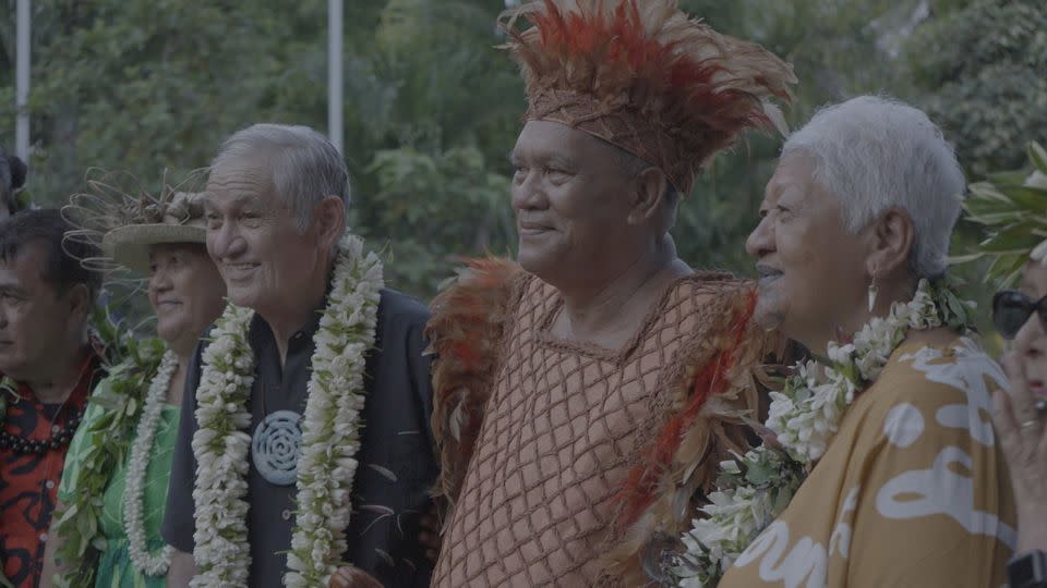 Māori King Tūheitia Pōtatau and Tou Travel Ariki, Cook Islands President of the House of Ariki, at the signing of the He Whakaputanga Moana declaration in Rarotonga, Cook Islands. - Josh Baker/Conservation International