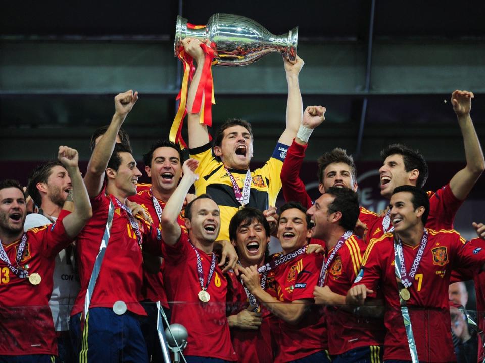 Spain’s triumph at Euro 2012 was their third consecutive major tournament victory (Getty)