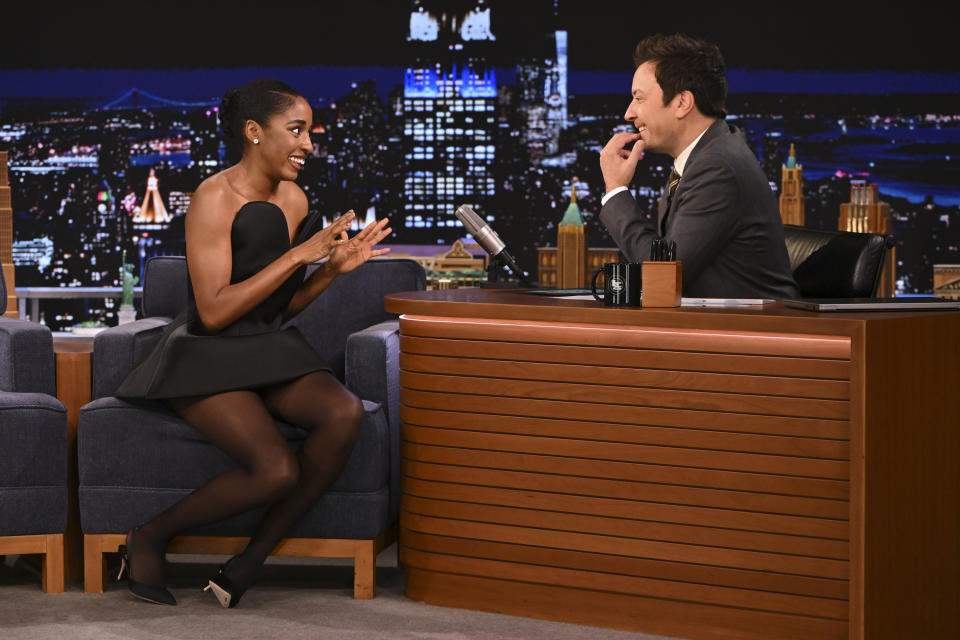 Ayo Edebiri, Manolo Blahnik, slingback, pumps, Marc Jacobs, "The Tonight Show."