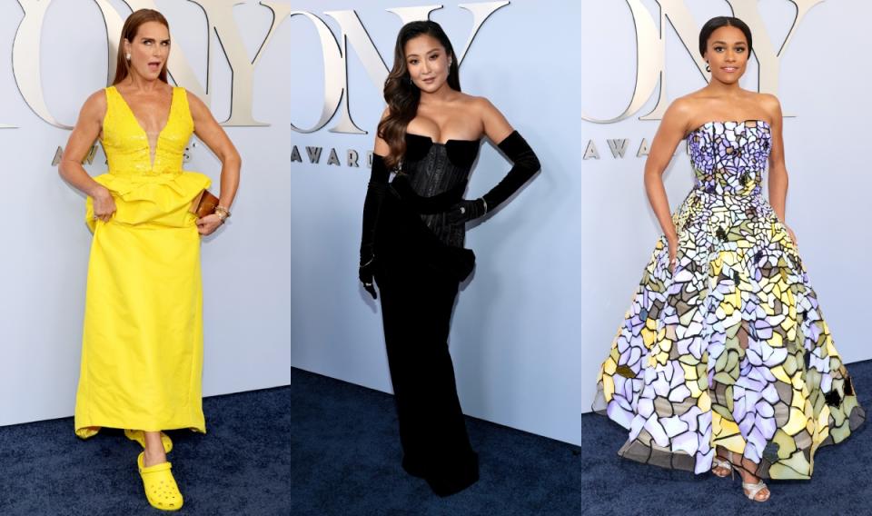 tonys red carpet, red carpet style, brooke shields, Ariana DeBose, Ashley Park