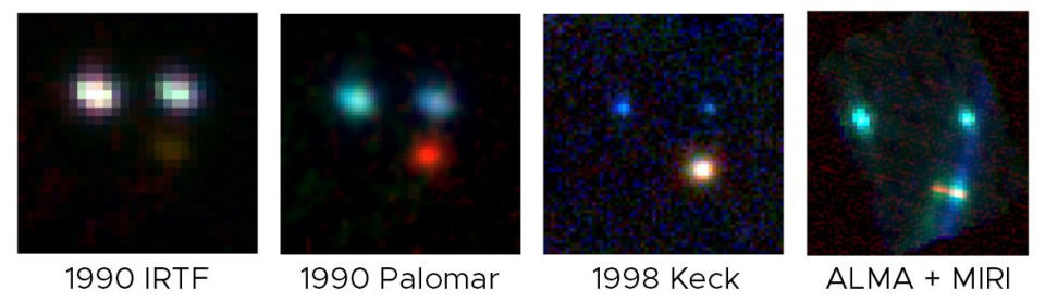 a panel of four square images shows three dots in varying colors and focuses.