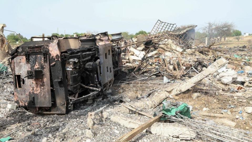 A view of the damaged army deport in N'Djamena lasts at a military ammunition depot in N'Djamena, Chad June 19, 2024.