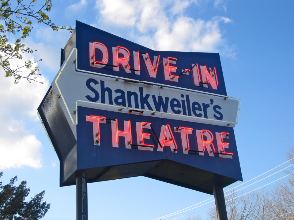  A large neon sign at Shankweiler's Drive-In Theatre. 