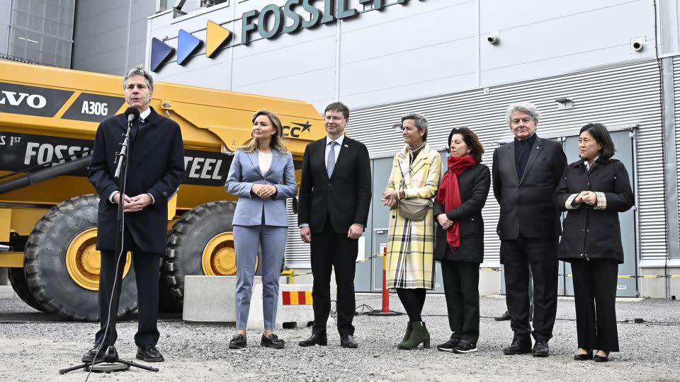 US Secretary of State Antony Blinken speaks during a visit to Hybrit Steel Plant in Lulea, Sweden, on May 30, 2023. - Jonas Ekstromer/TT News Agency/AFP/Getty Images