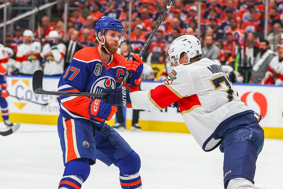 Oilers captain Connor McDavid leads all players with 11 points through six games of the Stanley Cup Final. (Photo by Curtis Comeau/Icon Sportswire via Getty Images)