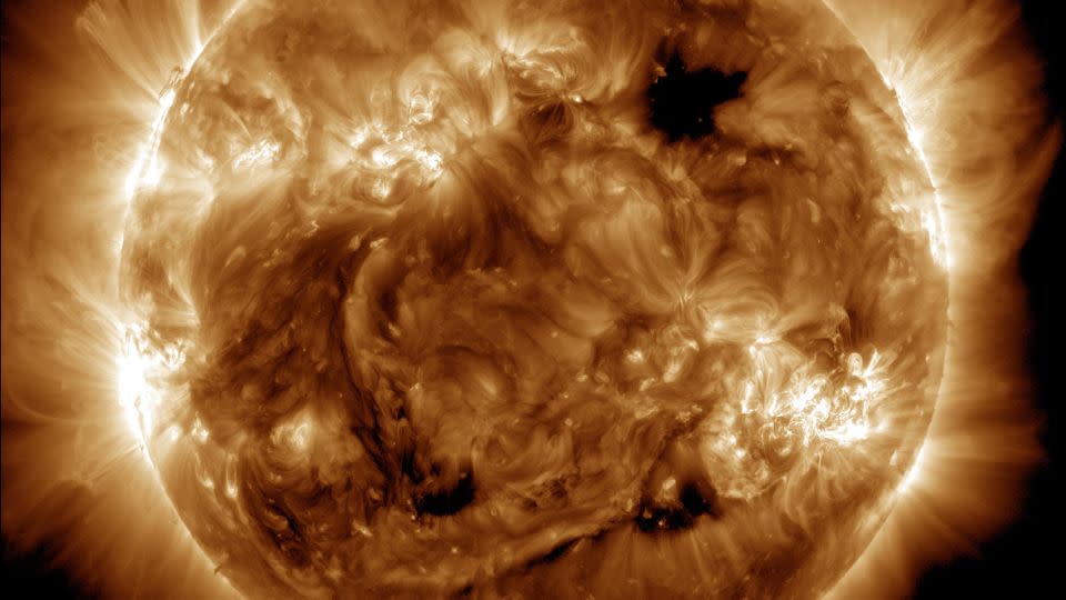 Solar activity can be seen swirling on the sun on May 10. - Atmospheric Imaging Assembly