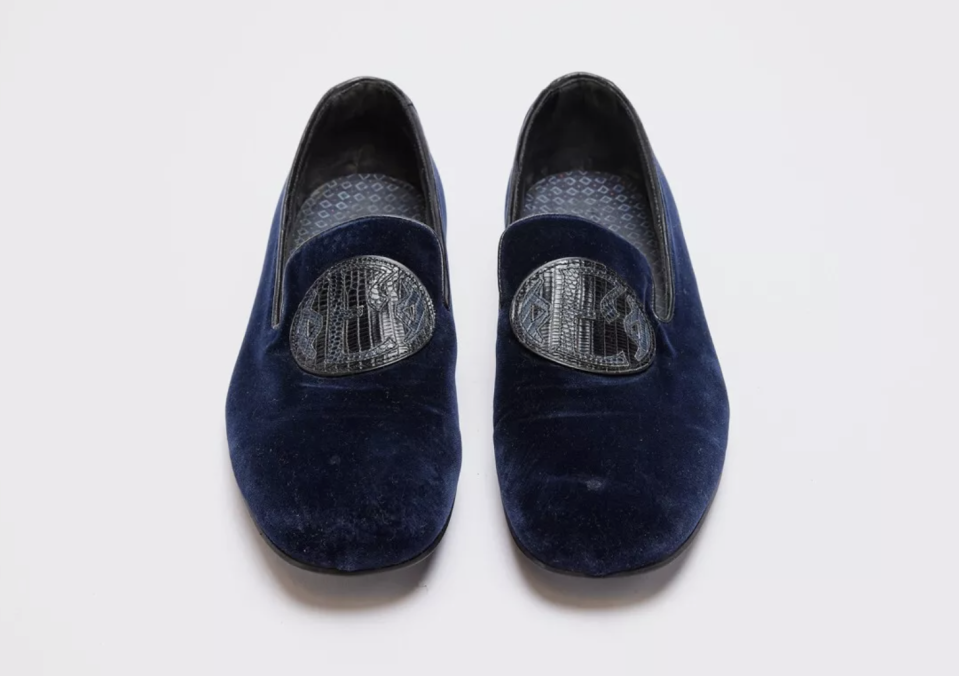 Prada blue velvet loafers