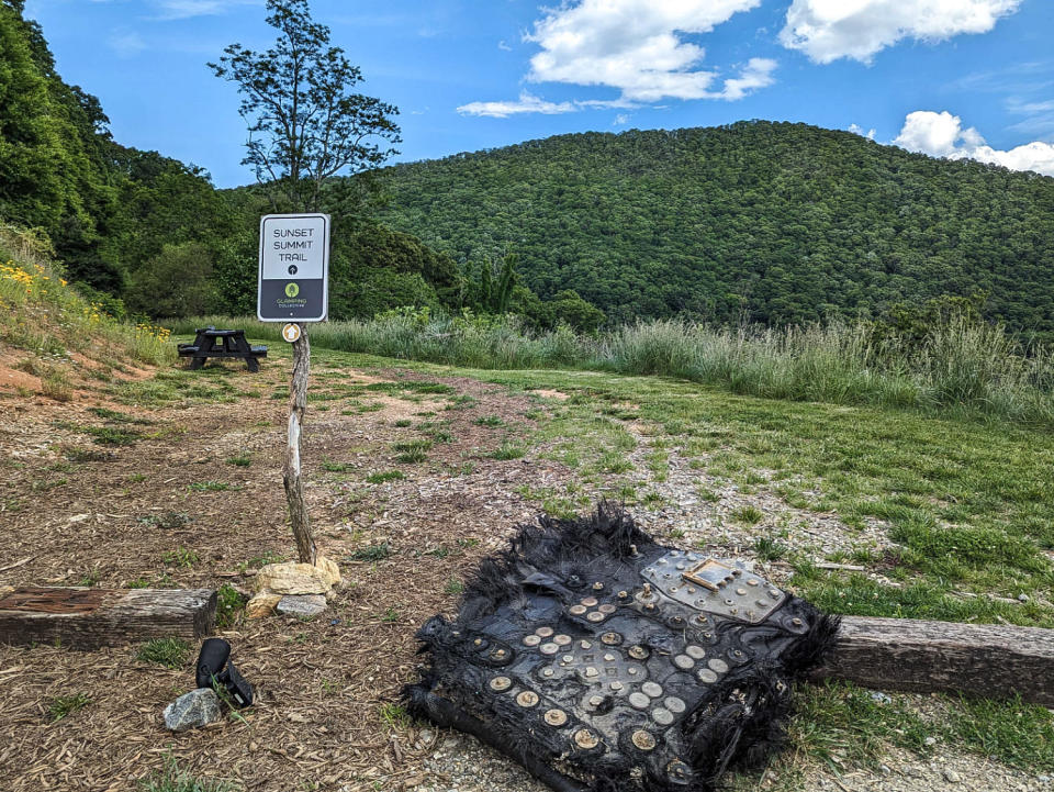 The charred slab of debris that came from a SpaceX capsule (The Glamping Collective)