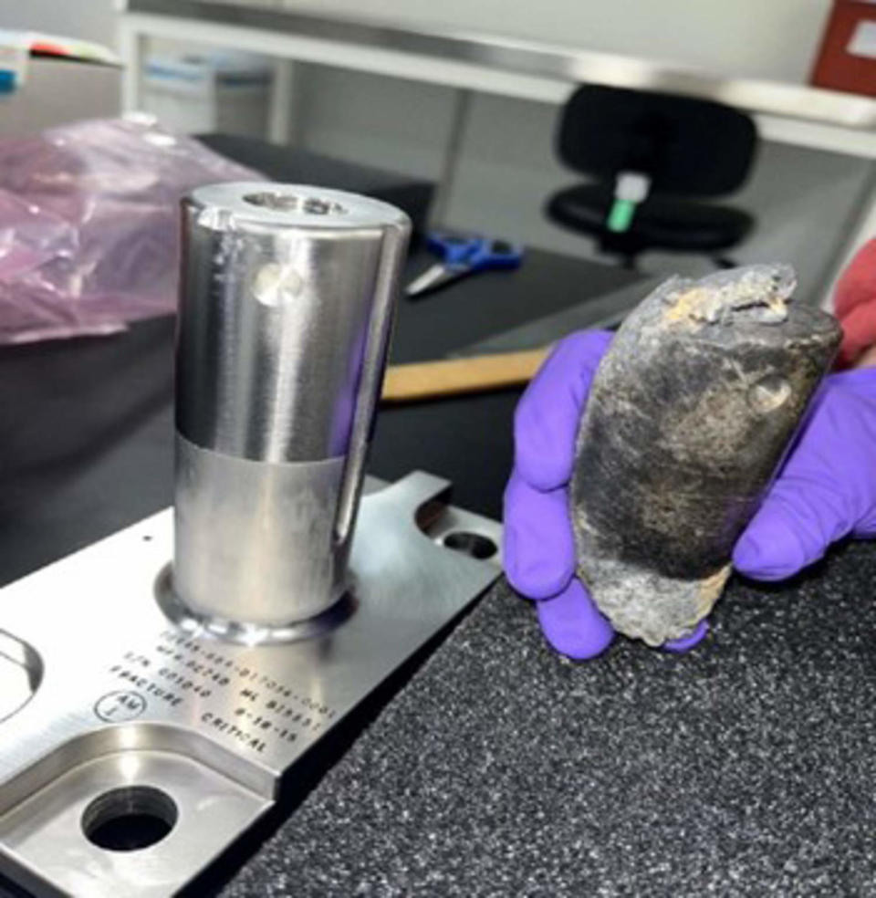 A metal object that had been used to mount International Space Station batteries on a cargo pallet struck a home in Naples, Florida, on March 8. (NASA)