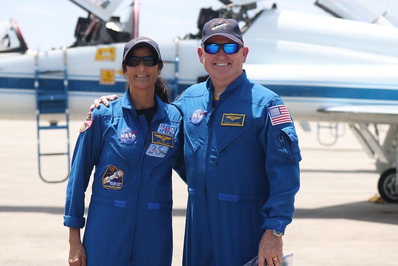 Starliner co-pilot Sunita Williams, left, and commander Barry 