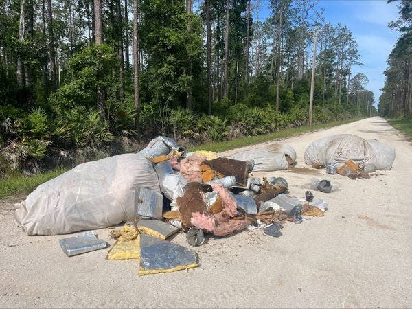 Volusia County Sheriff's Office deputies were called to investigate some 860 pounds of trash dumped in the middle of 9 Mile Point Road near the Lake George Wildlife Management Area in Pierson on June 2.