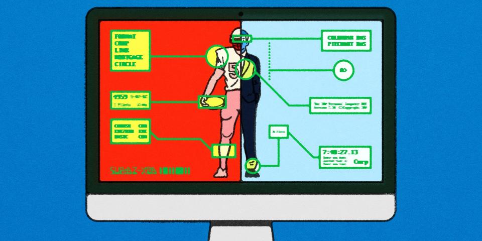 A computer screen displaying analytics of a football player and a business man