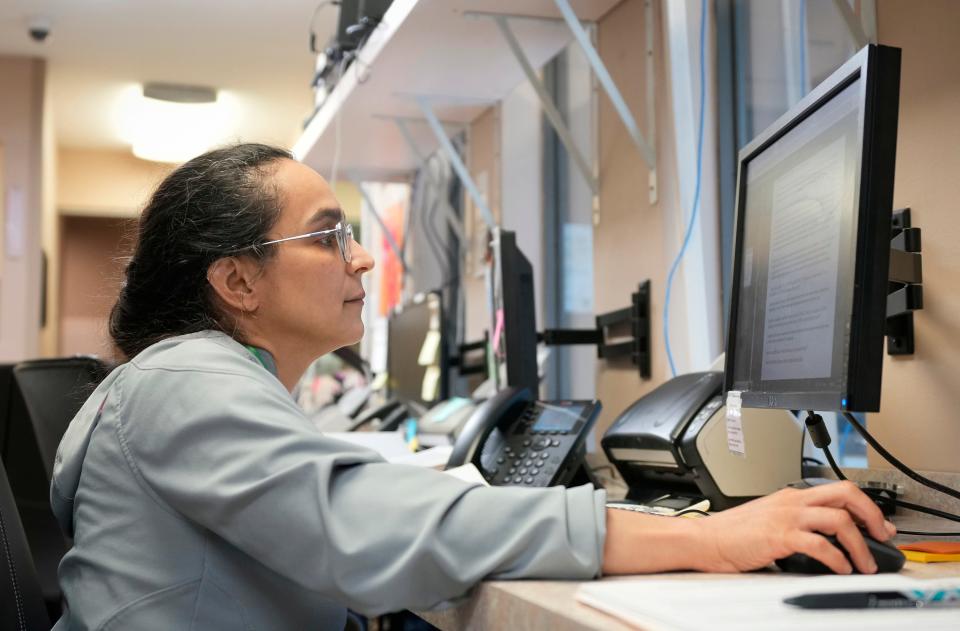 Office manager Maria Yarborough works at the Austin Women’s Health Center in Austin, Texas, Thursday June 6, 2024.