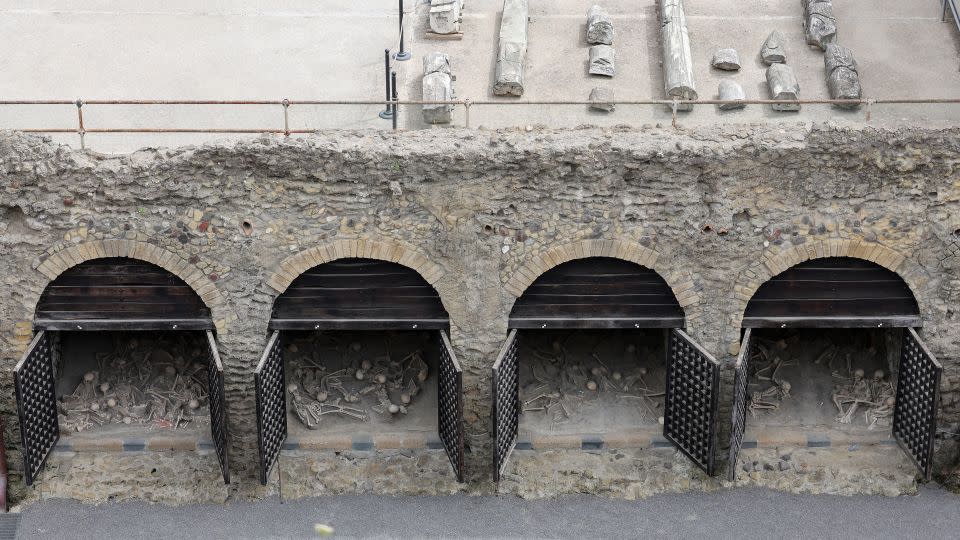 A view of the ancient beach, with the skeletons of the fugitive victims of the eruption of Vesuvius in 79AD, open to the public for the first time. - Marco Cantile/LightRocket/Getty Images