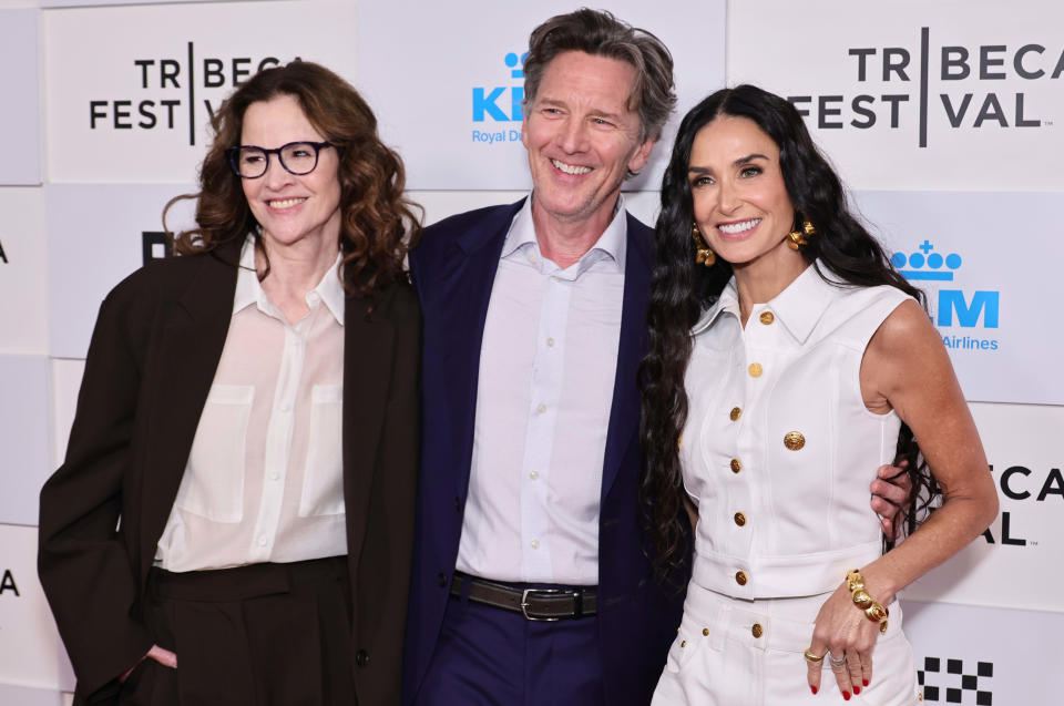 Andrew McCarthy with Ally Sheedy and Demi Moore at the premiere of his documentary Brats at the Tribeca Film Festival on June 7.