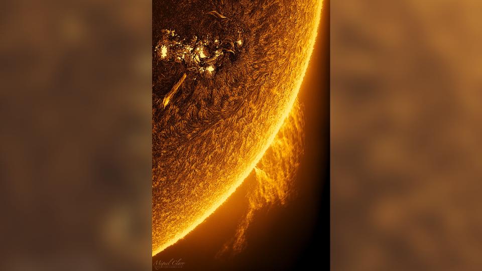 the fiery surface of the sun seen close up