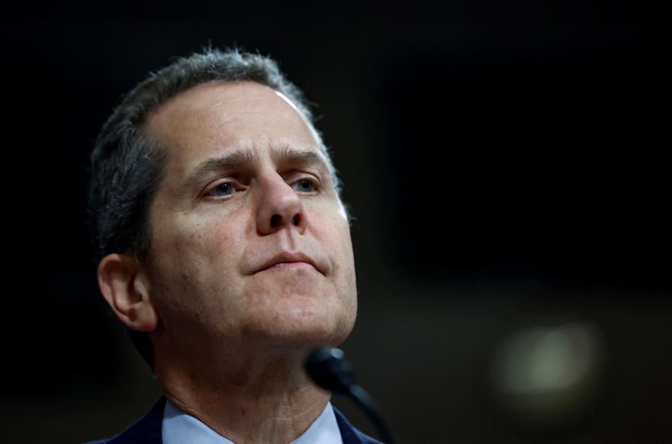 Federal Reserve Board Vice Chair for Supervision, Michael Barr, testifies before a Senate Banking, Housing, and Urban Affairs Committee hearing in the wake of recent bank failures, on Capitol Hill in Washington, U.S., May 18, 2023. REUTERS/Evelyn Hockstein