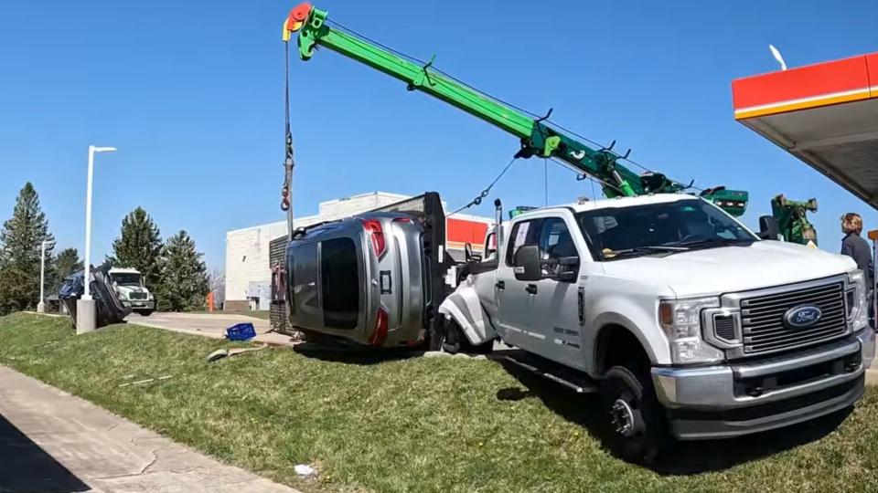 Car Transport Tips Over At Circle K