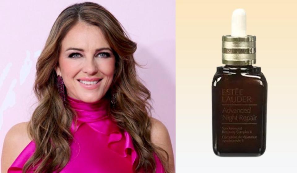 Liz Hurley and a dropper of skin cream.