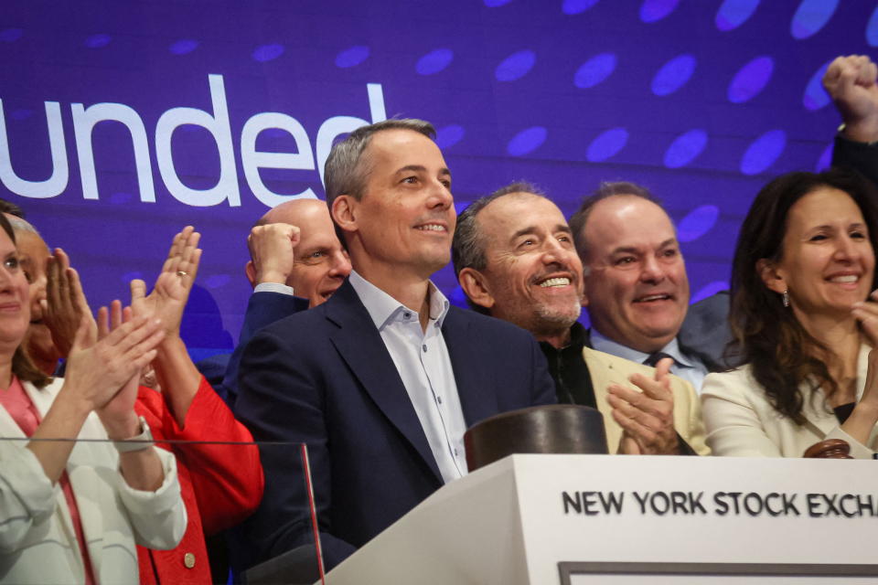 John Lawler, Chief Financial Officer of Ford, rings the opening bell at the New York Stock Exchange (NYSE) in New York City, U.S., March 23, 2023.  REUTERS/Brendan McDermid