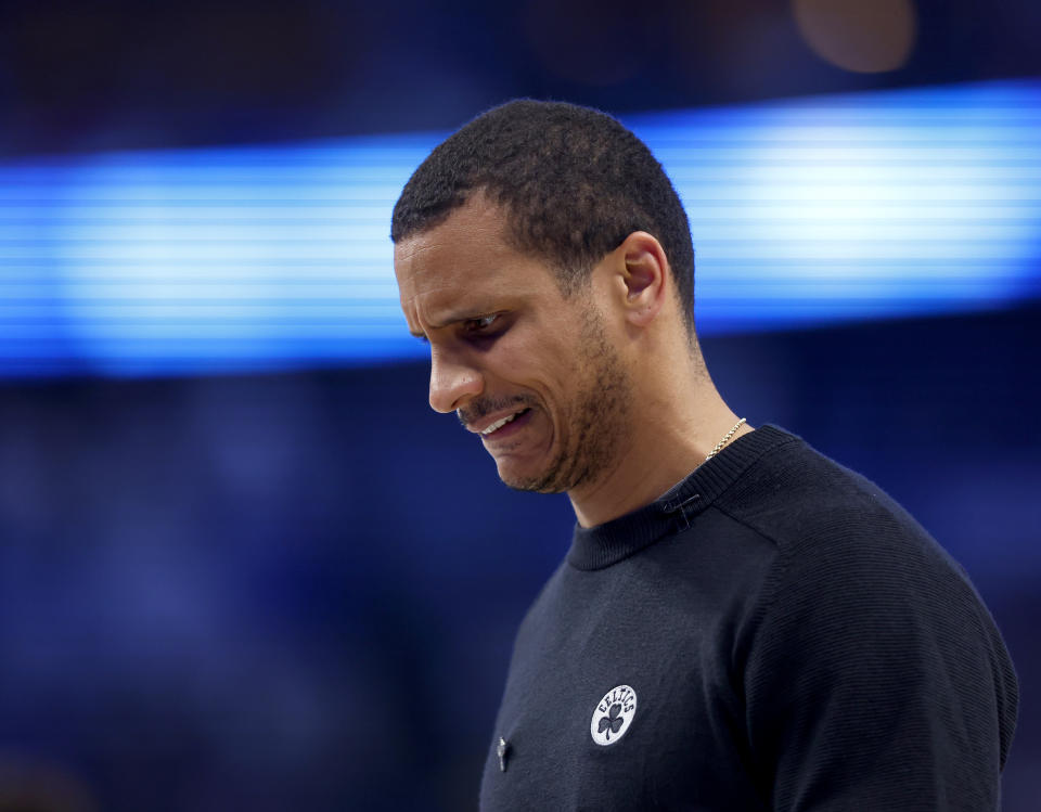 Dallas, TX - June 14: Boston Celtics head coach Joe Mazzulla reacts during the second quarter in Game 4 of the 2024 NBA Finals. (Photo by Danielle Parhizkaran/The Boston Globe via Getty Images)