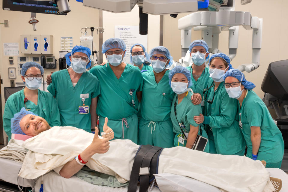 John Nicholas, 28, remained awake during his kidney transplant procedure at Northwestern Medicine in Chicago, Illinois on May 24, 2024.