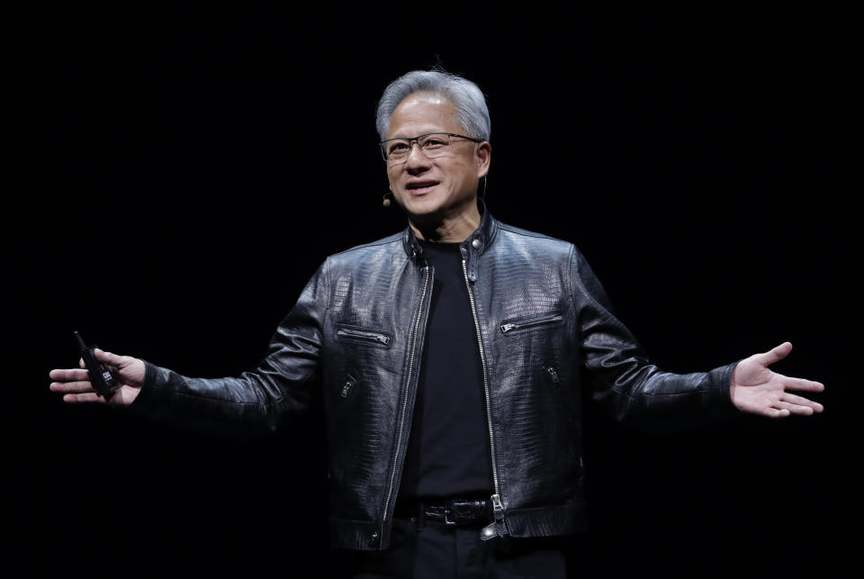 President and CEO of Nvidia Corporation Jensen Huang delivers a speech during the Computex 2024 exhibition in Taipei, Taiwan, Sunday, June 2, 2024. (AP Photo/Chiang Ying-ying)