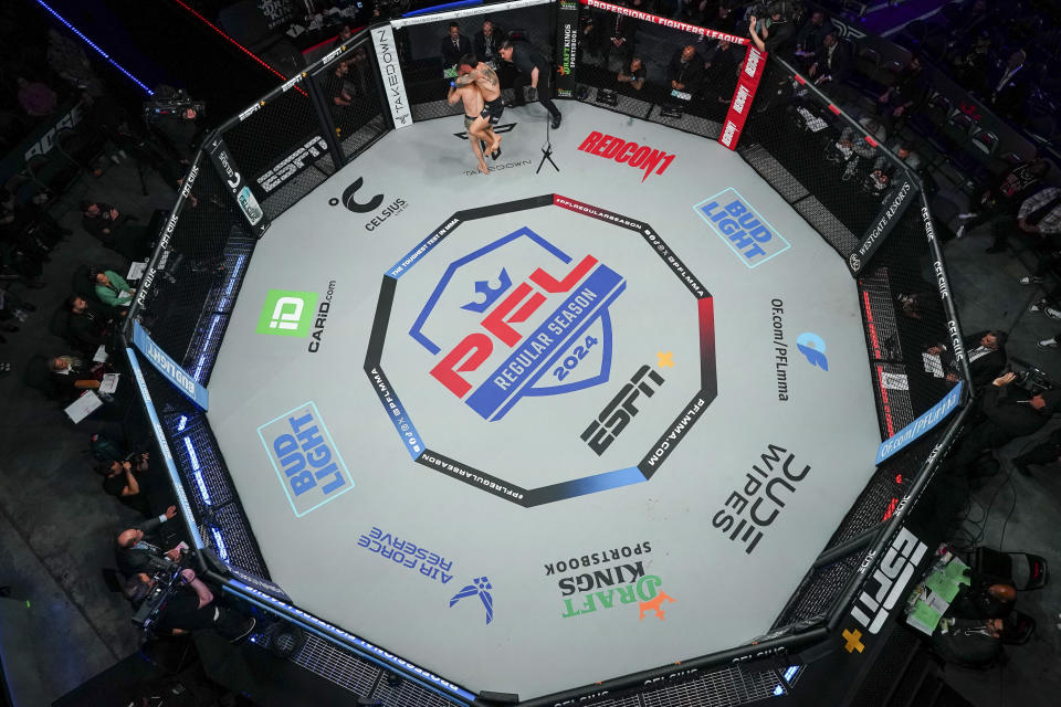 CHICAGO, IL - APRIL 19: Don Madge grapples with Brennan Ward during PFL 2024 week 3 at the Wintrust Arena on April 19, 2024 in Chicago. (Photo by Cooper Neill/Getty Images)