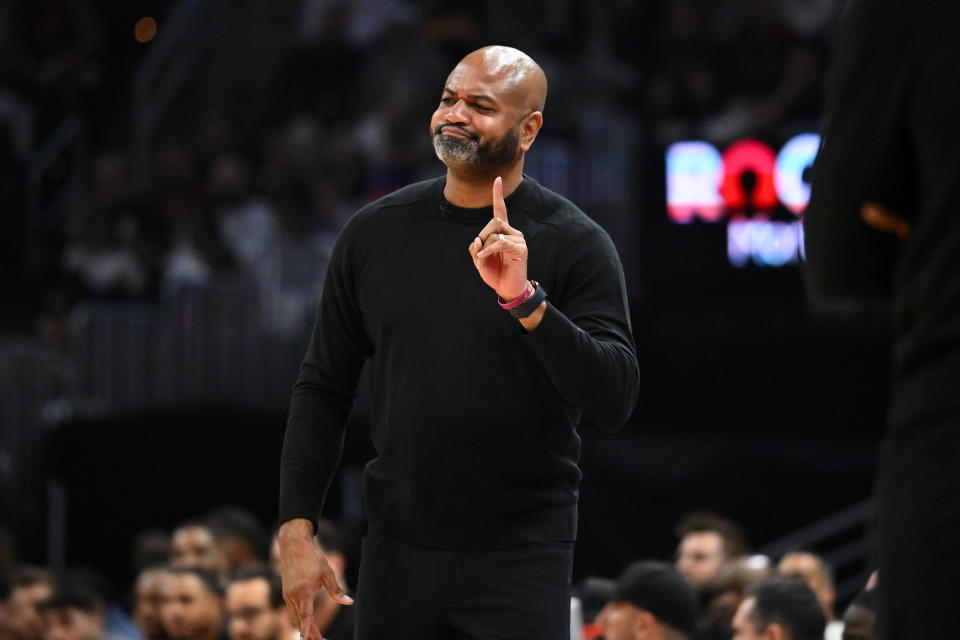 CLEVELAND, OHIO - APRIL 20: Head coach J.B. Bickerstaff of the Cleveland Cavaliers reacts during the first quarter of game one of the Eastern Conference First Round Playoffs against the Orlando Magic at Rocket Mortgage Fieldhouse on April 20, 2024 in Cleveland, Ohio. NOTE TO USER: User expressly acknowledges and agrees that, by downloading and or using this photograph, User is consenting to the terms and conditions of the Getty Images License Agreement. (Photo by Jason Miller/Getty Images)