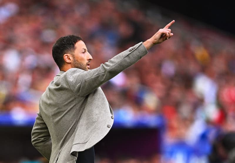 Belgium coach Domenico Tedesco gestures on teh touchline during the UEFA Euro 2024 Group E soccer match between Ukraine and Belgium at the Stuttgart Arena. Tom Weller/dpa