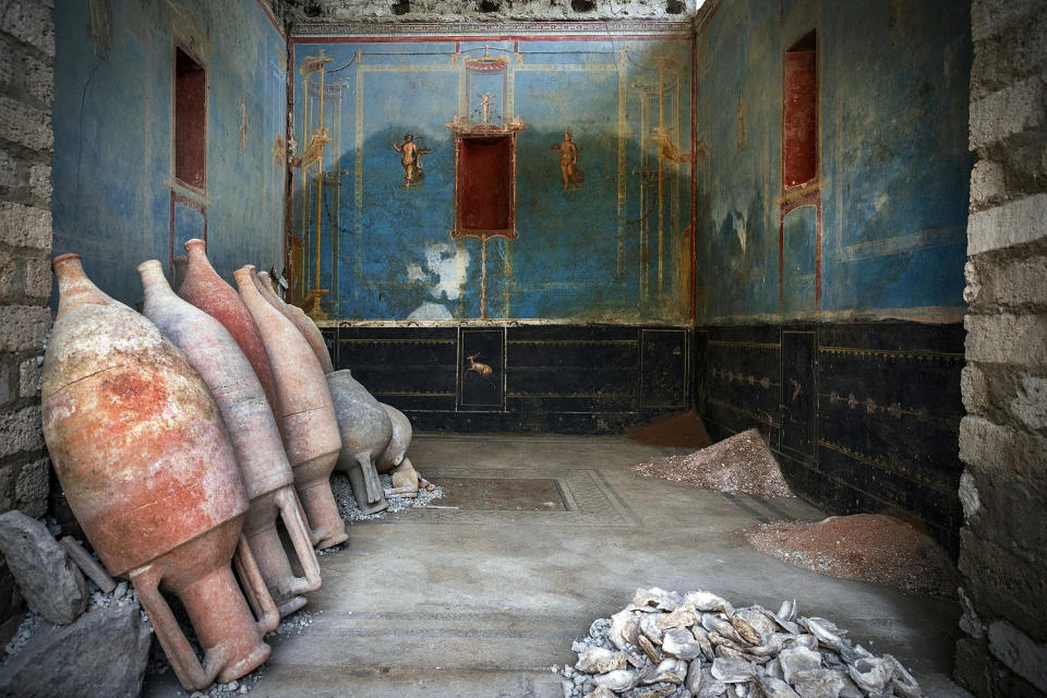 An excavated blue room (Parco Pompei / Abaca Press/Sipa USA via AP)