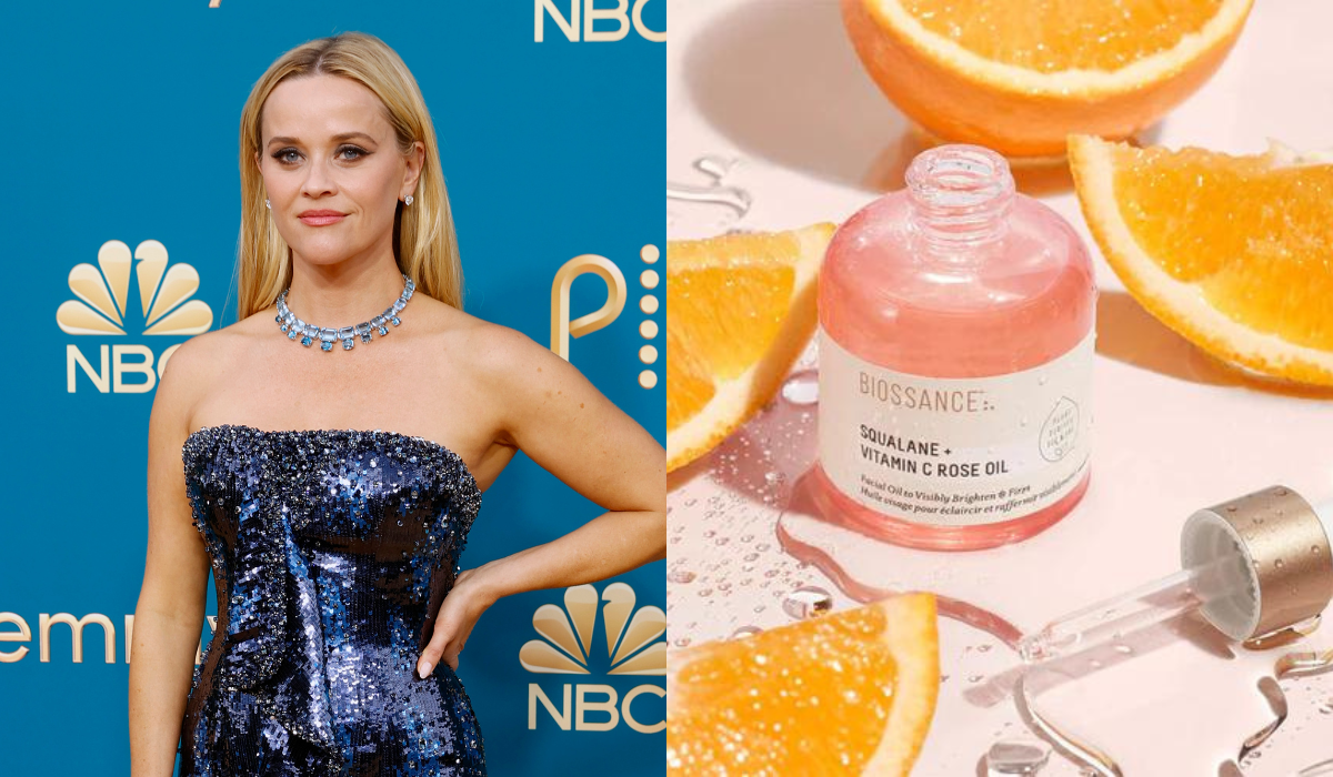 Reese Witherspoon / Biossance oil jar alongside slices of oranges