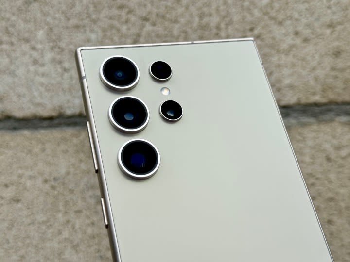 Samsung Galaxy S24 Ultra in Titanium Gray camera module.