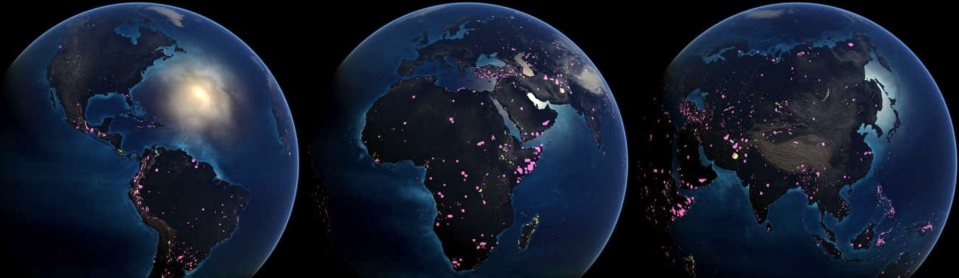 Unprotected hotspots for rare wildlife are shaded in pink. Recently protected areas are green. Dinerstein et al.