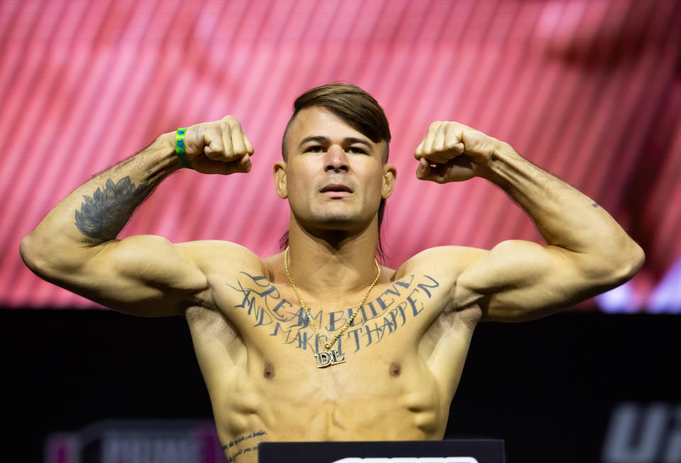 Jun 28, 2024; Las Vegas, Nevada, USA; Diego Lopes during weigh ins for UFC 303 at T-Mobile Arena. Mandatory Credit: Mark J. Rebilas-USA TODAY Sports