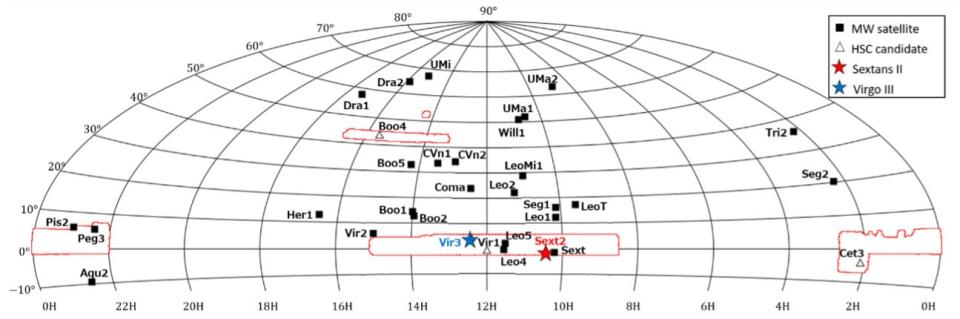 A globe shaped grid with interspaced black squares a blue star and a red star