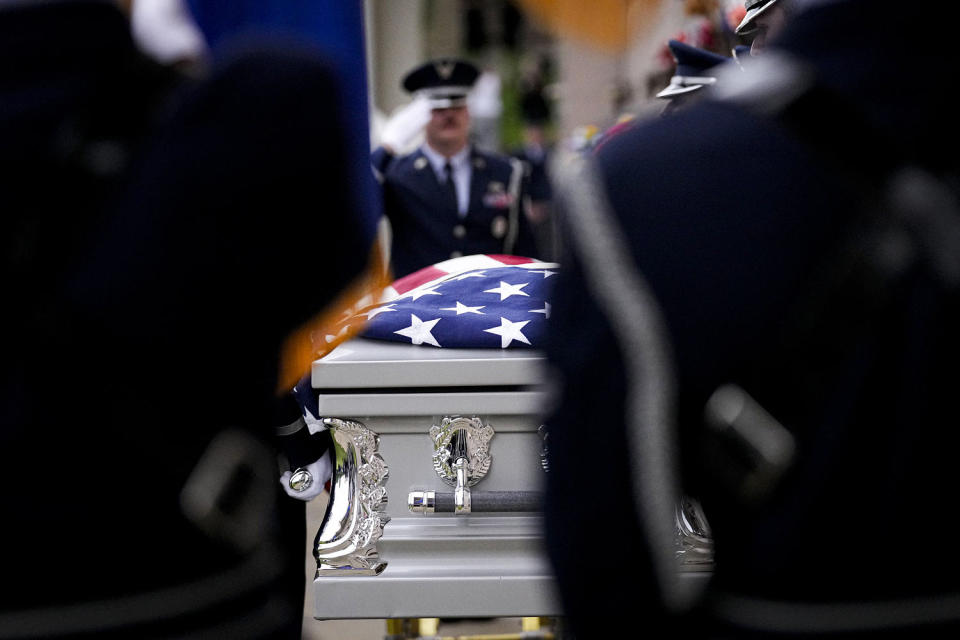 Airman Roger Fortson's casket. (Brynn Anderson / AP)