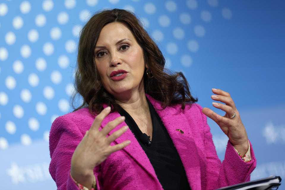 Whitmer delivers remarks at an event in Maryland.