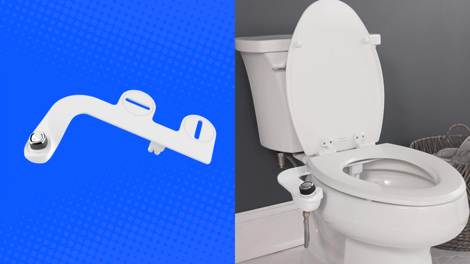 The bidet attachment / the bidet attachment fixed to a toilet (Amazon)