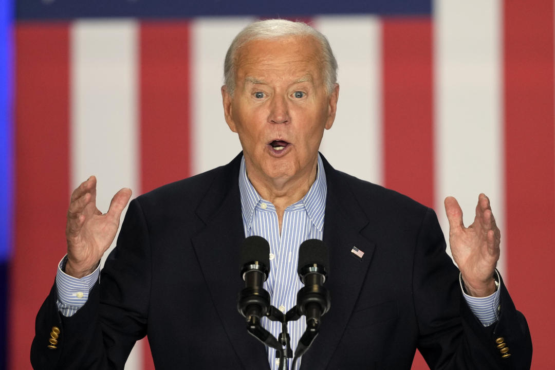 President Joe Biden speaks at a campaign rally at Sherman Middle School in Madison, Wis., Friday, July 5, 2024. (Morry Gash/AP)