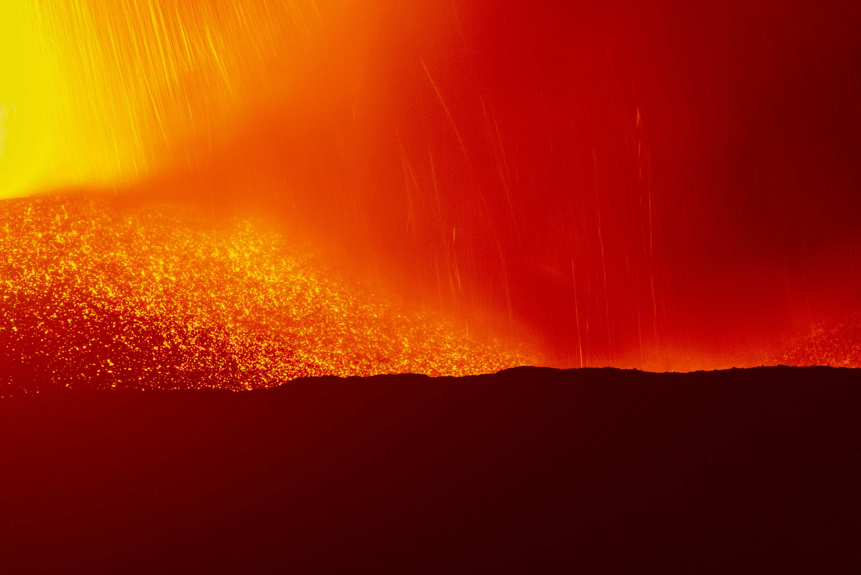 A view of Etna volcano during strong ash and lava spewing in Catania, Italy on July 5, 2024. (Salvatore Allegra/Anadolu via Getty Images)