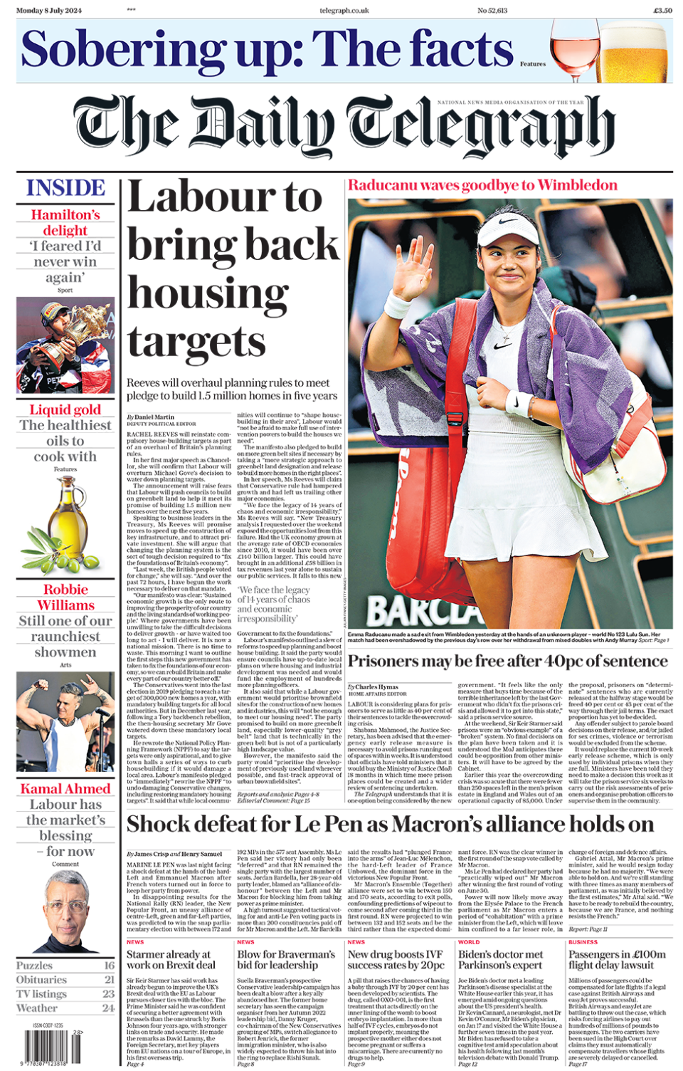 Front page of the Daily Telegraph