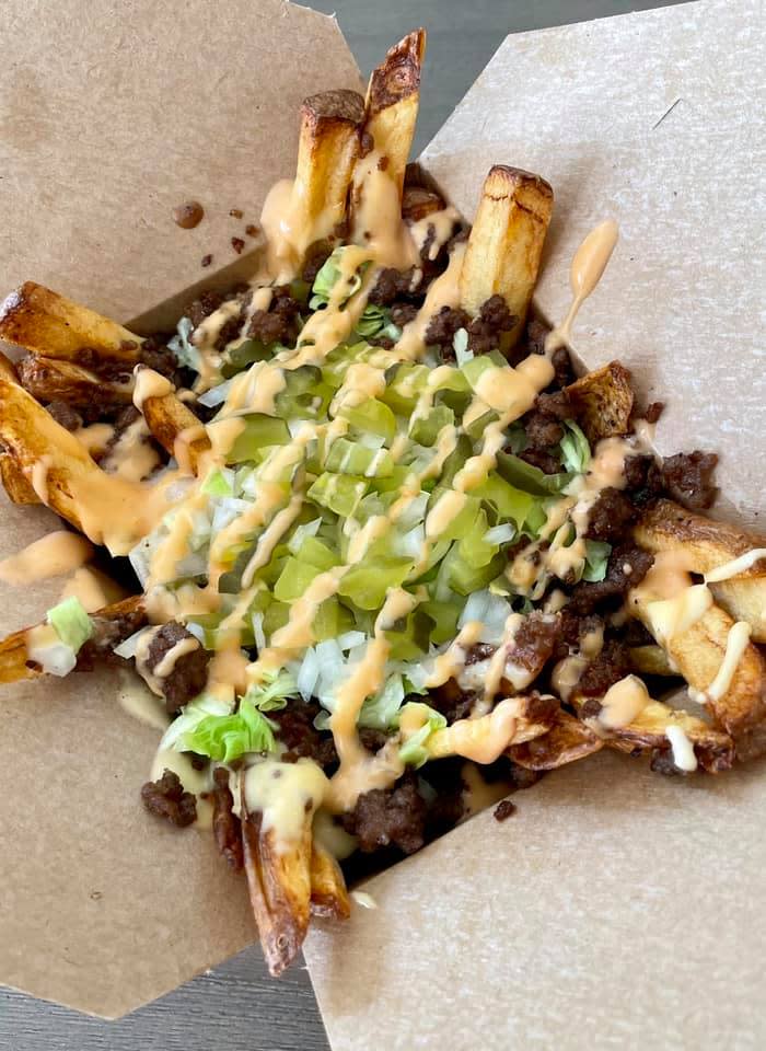 The Poutine Peddlers food truck in Taunton offers lots of different menu options, including "The Mac Attack," featuring hand cut fries and brown gravy, topped with creamy American cheese sauce, seasoned ground beef, lettuce, diced onions and pickles and their special sauce.