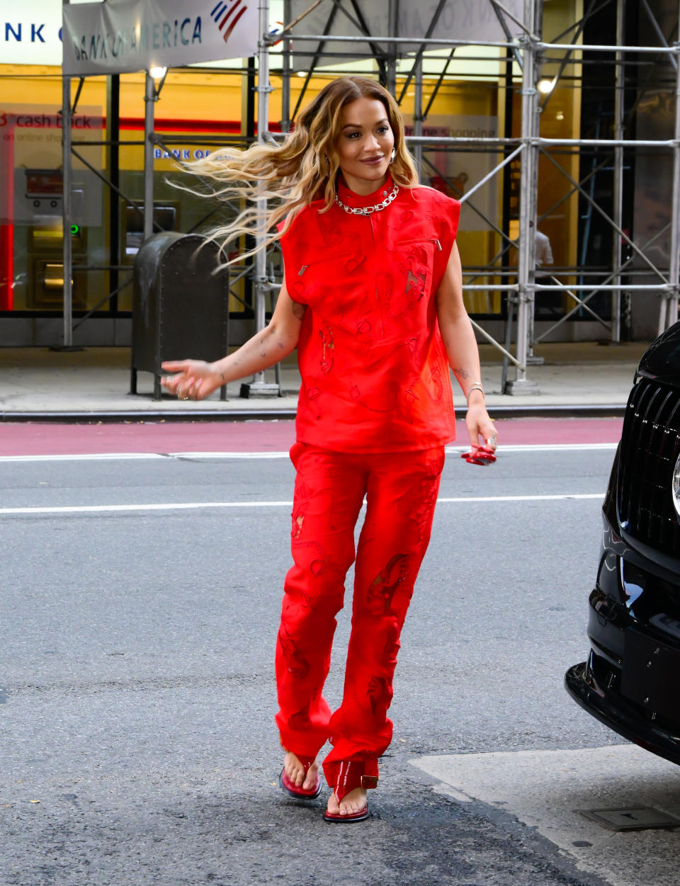 Rita Ora wears thong sandals in New York City