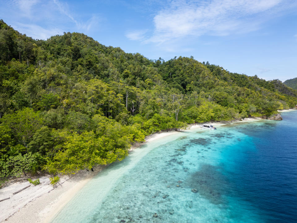 Idyllic beach in the Fam island group in Raja Ampat in Indonesia West Papua