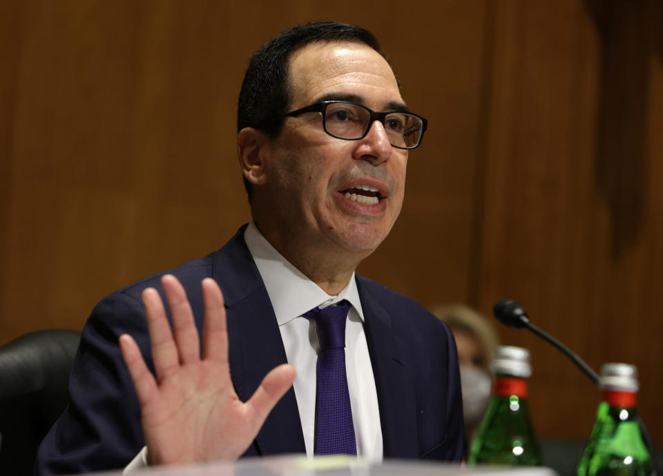 Treasury Secretary Steven Mnuchin testifies during a hearing on 