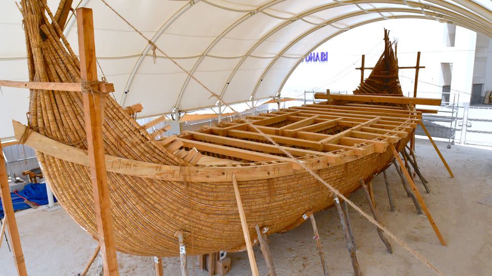 The boat, made of reed bundles, was assembled using only ancient traditional techniques. - Zayed National Museum